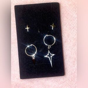 925 Silver Star Earrings Set. 2 pairs of earrings for double pierced ears